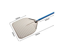 Premium rechthoekige pizza peel - azzurra - aluminium - 330x330mm - geperforeerd - 60cm handvat - afbeelding 4 van  7