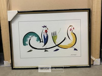 Prentkunst kip + haan - afbeelding 1 van  2