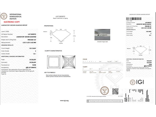 Princess diamant 1.52ct – e/vs1 – igi - afbeelding 4 van  4