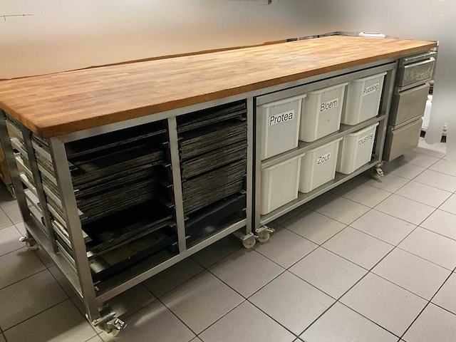 Professionele bakkerij werktafel - rvs + massief houden blad - afbeelding 2 van  12