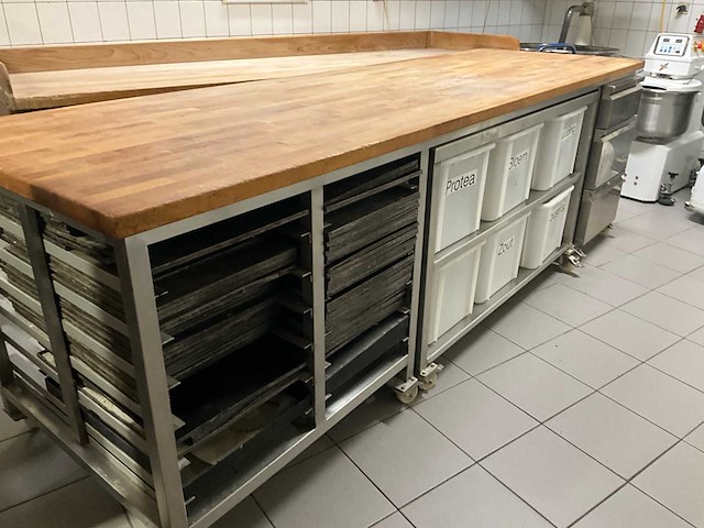 Professionele bakkerij werktafel - rvs + massief houden blad - afbeelding 3 van  12