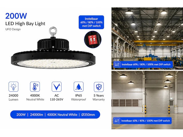 Professionele dimbare led highbay ufo pro – 200w – web-200 (10 stuks) - afbeelding 4 van  5