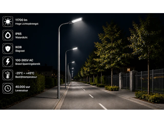 Professionele led straatlamp – 100w – 6400k koud wit – ip65 – florida-100 (5 stuks) - afbeelding 1 van  5