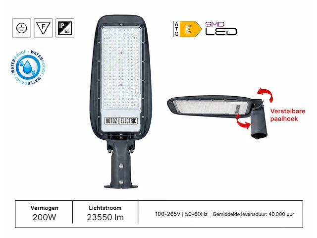 Professionele led straatlamp – 200w – 6400k koud wit – ip65 – florida-200 (5 stuks) - afbeelding 4 van  5
