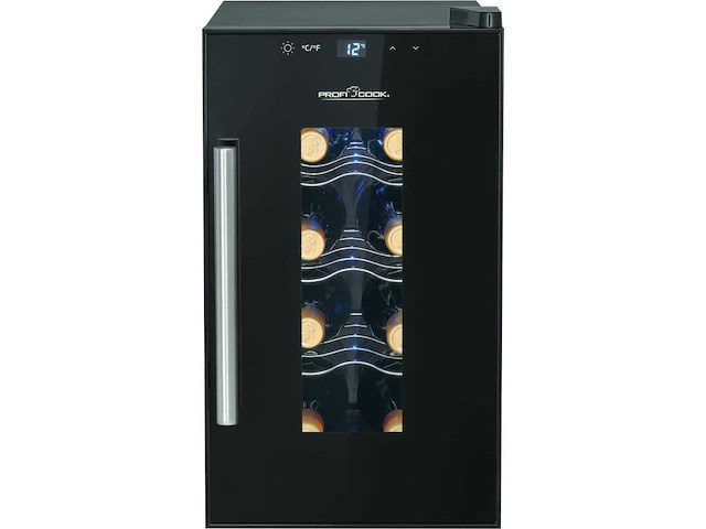 Proficook® wijnkelder voor 8 flessen, met uv-bestendige glazen deur, wijnkoeler met led-verlichting - afbeelding 1 van  6