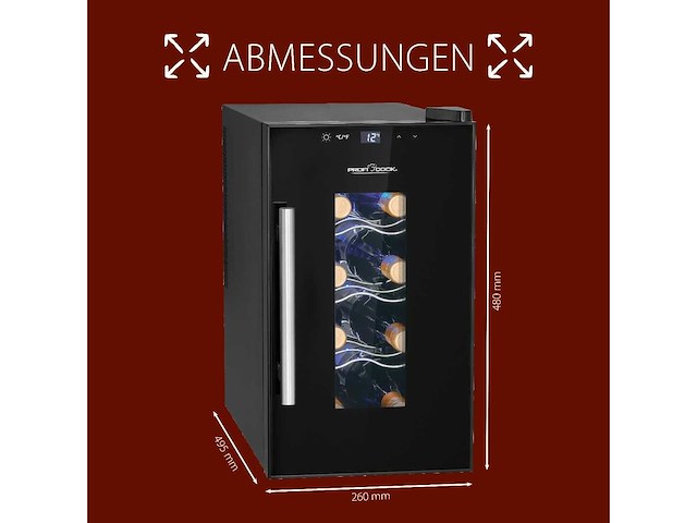 Proficook® wijnkelder voor 8 flessen, met uv-bestendige glazen deur, wijnkoeler met led-verlichting - afbeelding 2 van  6