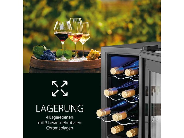 Proficook® wijnkelder voor 8 flessen, met uv-bestendige glazen deur, wijnkoeler met led-verlichting - afbeelding 4 van  6