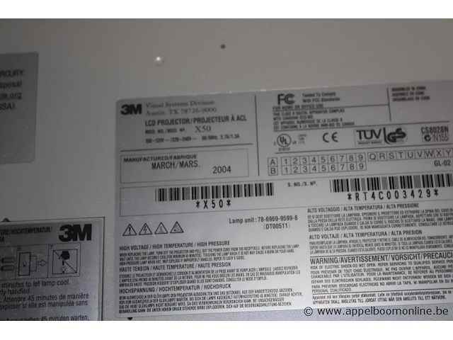 Projector, 3m, x50, 100-240v~, 50/60hz, 2.7a/1.3a, werking niet gekend - afbeelding 2 van  2