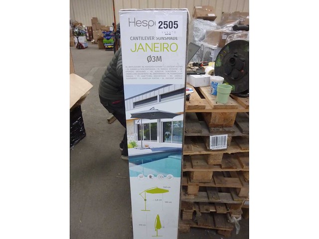 Push-ip system wandgemonteerde parasol ø 3 m grijs janeiro - hesperide - afbeelding 2 van  11