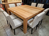 Quality collection teak interieurtafel 140 x 140cm naturel met blokpoten - afbeelding 1 van  5