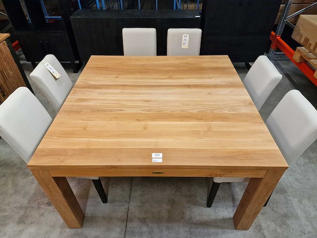 Quality collection teak interieurtafel 140 x 140cm naturel met blokpoten - afbeelding 3 van  5