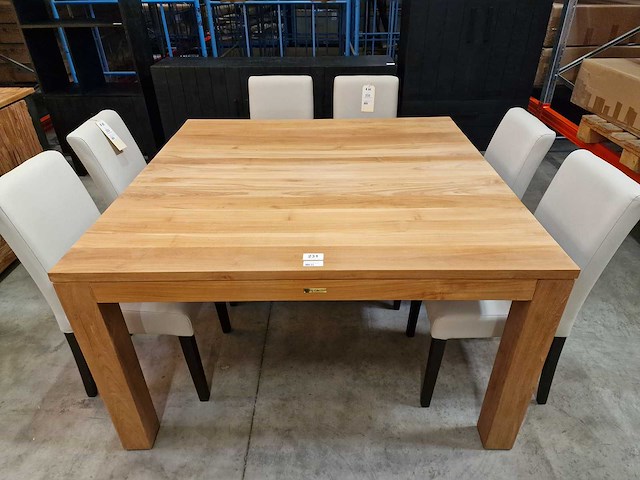 Quality collection teak interieurtafel 140 x 140cm naturel met blokpoten - afbeelding 2 van  5