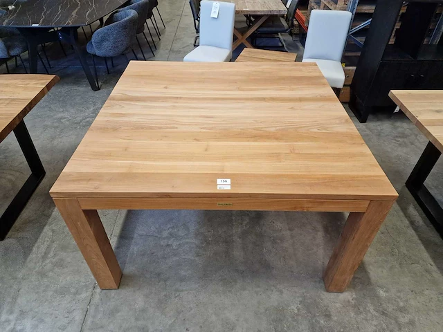 Quality collection teak interieurtafel 140 x 140cm naturel met blokpoten - afbeelding 4 van  4