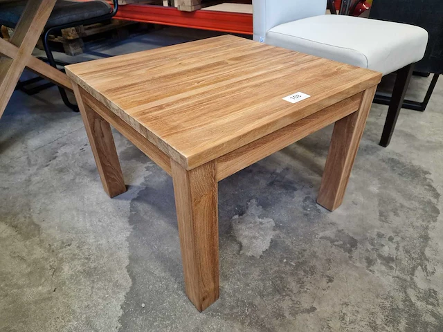 Quality teak salontafel vierkant 60 x 60cm blad 3cm met blokpoten - afbeelding 1 van  4