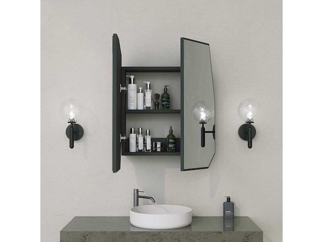 Quartz badkamerkast | 100% mdf | zwart - afbeelding 2 van  6