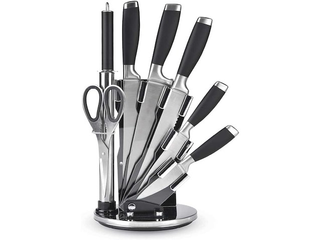 Qulinart - 8-delige keukenset - 1 acryl messenhouder, 5 roestvrijstalen messen 3cr14 - afbeelding 1 van  7