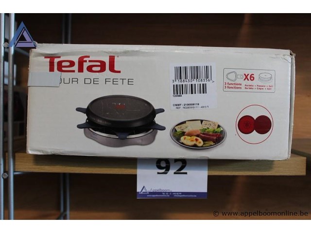 Raclette grill, tefal, jour de fete, 3 functies raclette crêpe grill, inclusief 6 pannetjes, werking niet gekend - afbeelding 1 van  2