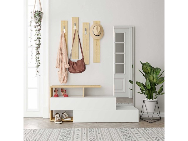 Ramda kapstok | 100% melamine | wit, eiken - afbeelding 1 van  7