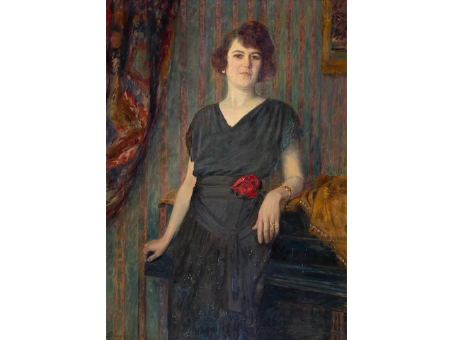 Raphael bauduin (1870-1956), portrait of a lady in an interior, oil on canvas 125 x 90 cm. (49.21 x 35.42 in.), frame: 150 x 115 cm. (59.04 x 45.28 in.) - afbeelding 1 van  6