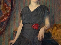 Raphael bauduin (1870-1956), portrait of a lady in an interior, oil on canvas 125 x 90 cm. (49.21 x 35.42 in.), frame: 150 x 115 cm. (59.04 x 45.28 in.)