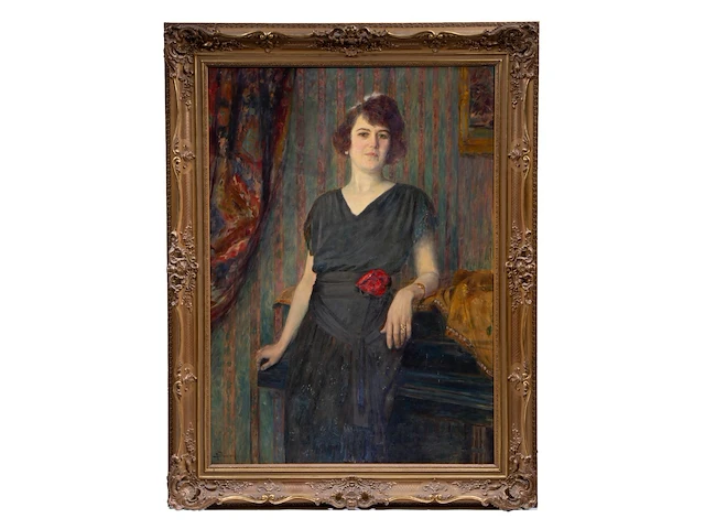 Raphael bauduin (1870-1956), portrait of a lady in an interior, oil on canvas 125 x 90 cm. (49.21 x 35.42 in.), frame: 150 x 115 cm. (59.04 x 45.28 in.) - afbeelding 2 van  6
