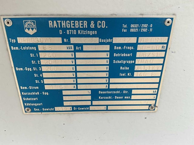 Rathgeber dfbg 30/1 omvormer 65 kva - afbeelding 2 van  2