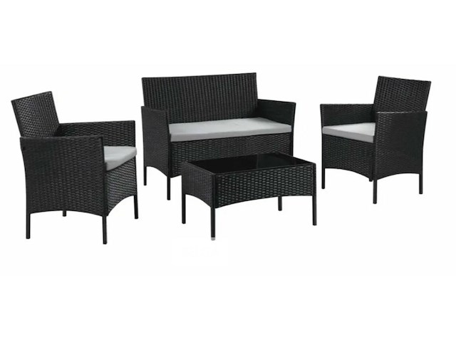 Rattan loungeset jamaica - design wicker tuinset - zwart - afbeelding 2 van  3