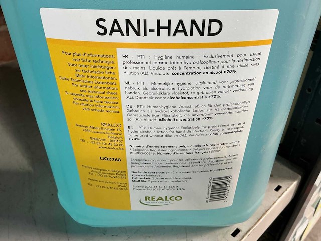 Realco sani-hand bidon ontsmettingsmiddel (6x) - afbeelding 3 van  4