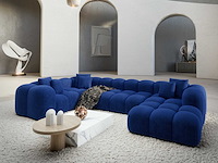 Rechte panoramische bank - blauw fluweel - afbeelding 1 van  7