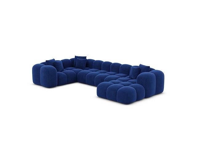 Rechte panoramische bank - blauw fluweel - afbeelding 3 van  7