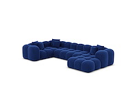 Rechte panoramische bank - blauw fluweel - afbeelding 3 van  7