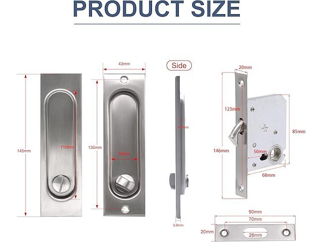 Rechthoekig schuifdeurslot - afbeelding 2 van  5