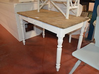 Rechthoekige houten tafel wit met houten blad afm. 115x66x73, wit houten bankje afm. 79x34x40, wit houten stoel - afbeelding 5 van  9