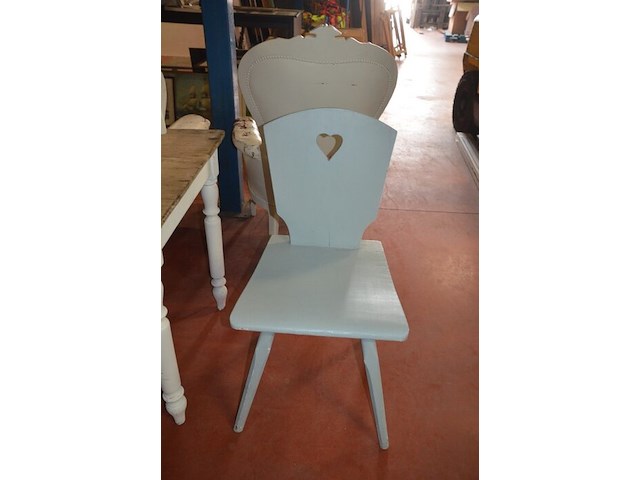 Rechthoekige houten tafel wit met houten blad afm. 115x66x73, wit houten bankje afm. 79x34x40, wit houten stoel - afbeelding 8 van  9
