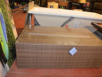 Rechthoekige imitatie rotan salontafel met glazen blad afm. 120x70x40 garden impressions