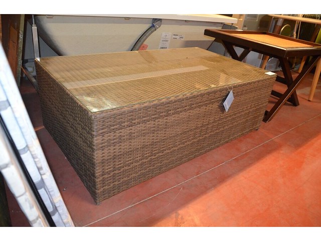 Rechthoekige imitatie rotan salontafel met glazen blad afm. 120x70x40 garden impressions - afbeelding 3 van  5