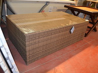 Rechthoekige imitatie rotan salontafel met glazen blad afm. 120x70x40 garden impressions - afbeelding 3 van  5