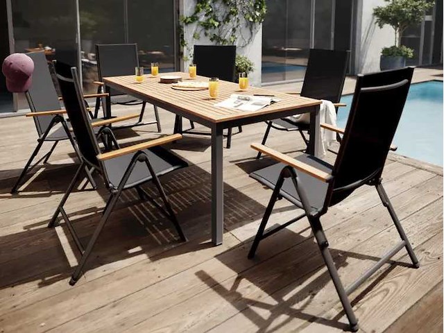 Rechthoekige tuintafel naterial oris aluminium grijs/eucalyptus hout, 8 personen - afbeelding 1 van  9