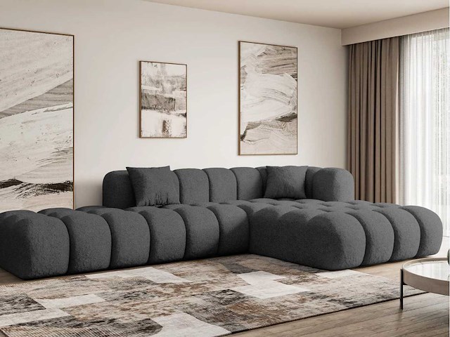 Rechtse hoek bank - grijze bouclé stof - afbeelding 1 van  6