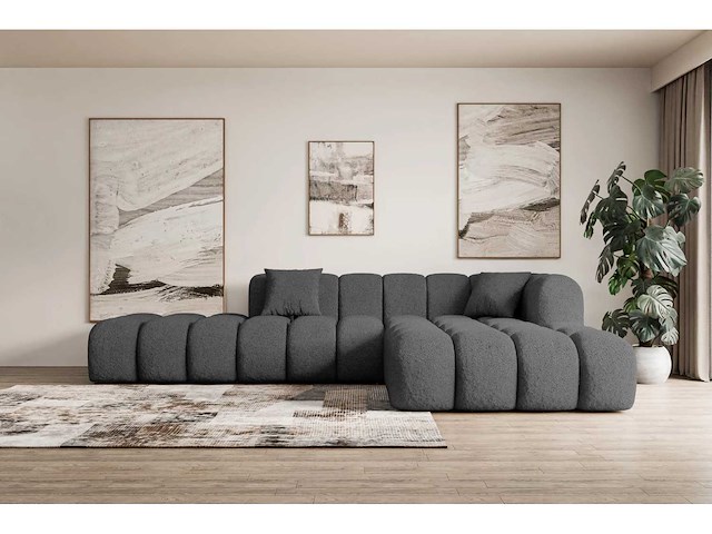 Rechtse hoek bank - grijze bouclé stof - afbeelding 2 van  6