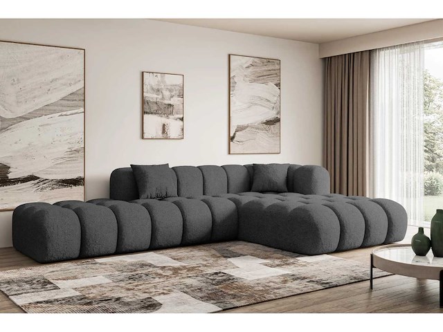 Rechtse hoek bank - grijze bouclé stof - afbeelding 4 van  6