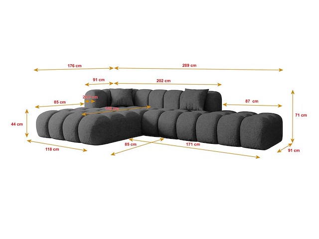 Rechtse hoek bank - grijze bouclé stof - afbeelding 5 van  6