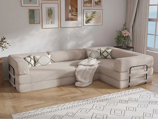 Rechtshoek bank - beige corduroy - afbeelding 1 van  6