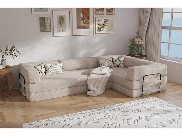 Rechtshoek bank - beige corduroy - afbeelding 2 van  6