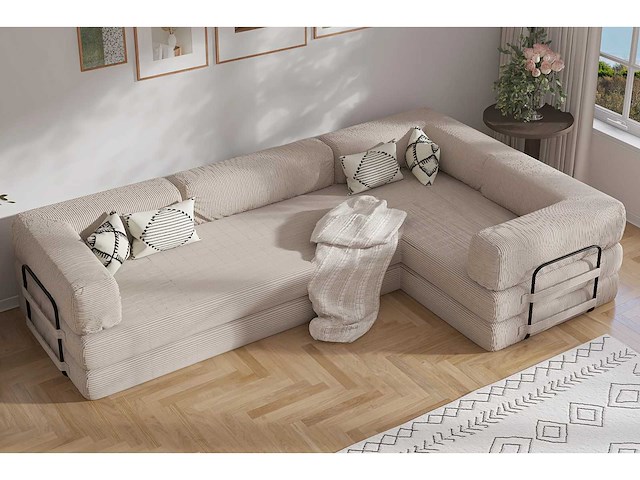 Rechtshoek bank - beige corduroy - afbeelding 4 van  6