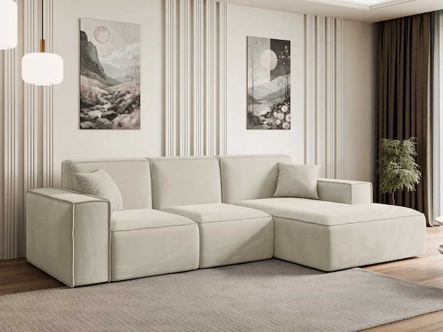 Rechtshoek bank - beige velvet - afbeelding 1 van  7