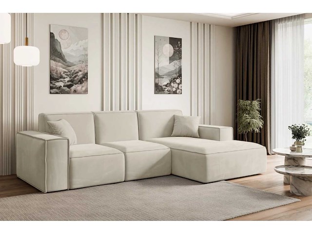 Rechtshoek bank - beige velvet - afbeelding 2 van  7