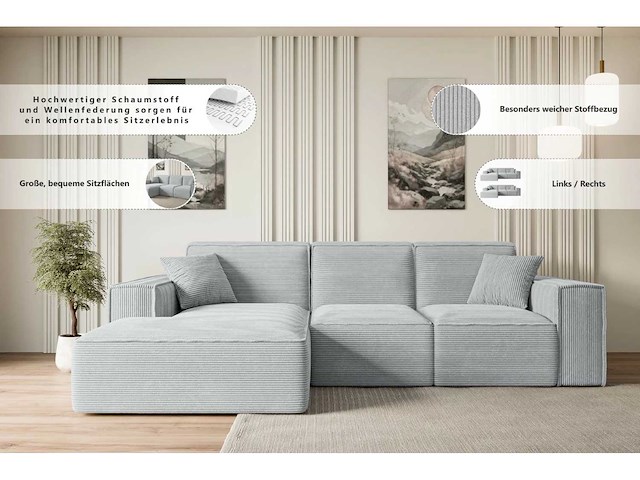 Rechtshoek bank - beige velvet - afbeelding 7 van  7
