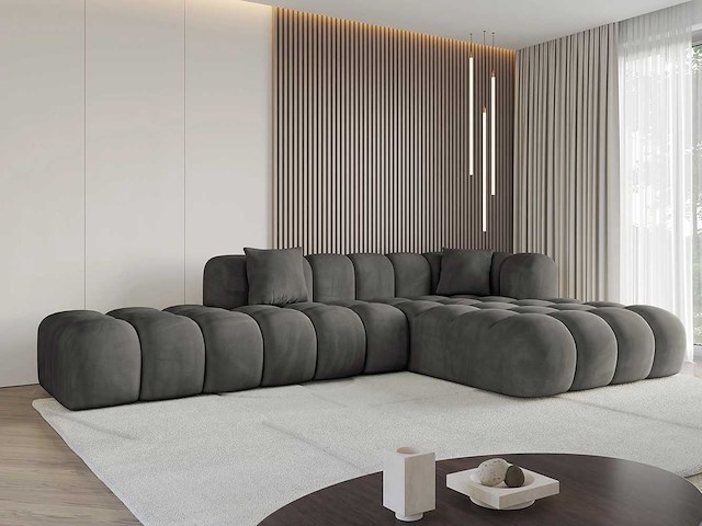 Rechtshoek bank - donkergrijs fluweel - afbeelding 1 van  8