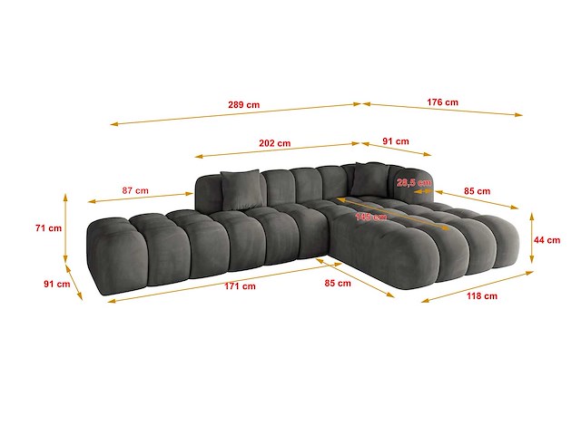 Rechtshoek bank - donkergrijs fluweel - afbeelding 6 van  8